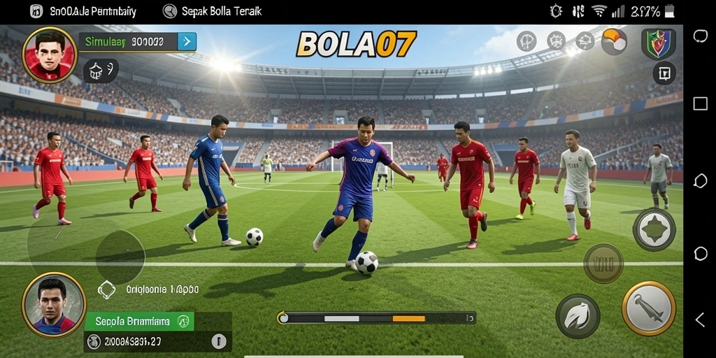 Gameplay BOLA07 menampilkan simulasi sepak bola yang mengesankan.