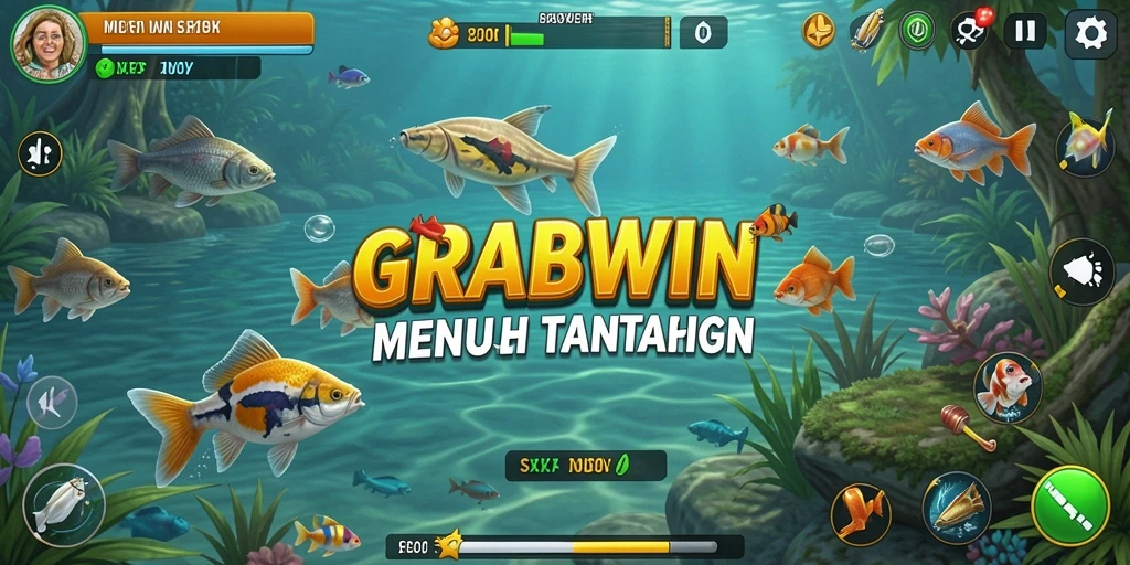 Tangkapan layar gameplay <strong>GRABWIN</strong> menampilkan aksi memancing yang seru dan grafis menawan.