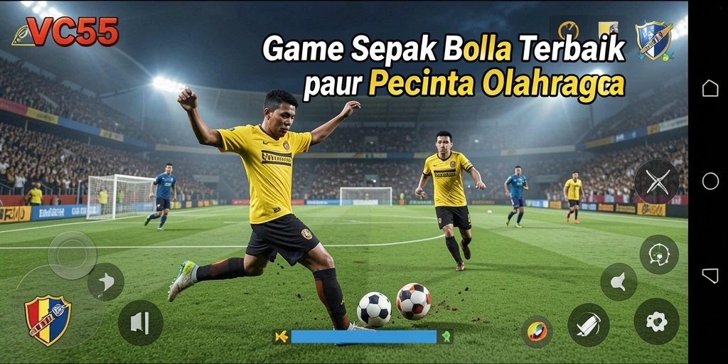 Tangkapan layar VC55 menunjukkan aksi permainan sepak bola yang mendebarkan.